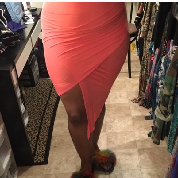 Coral wrap skirt.