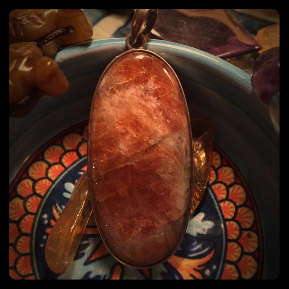 Long Sunstone Pendant in Solid Sterling Silver