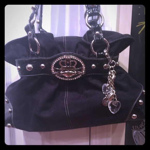 Kathy Van Zeeland Black Suede and Pleather Tote
