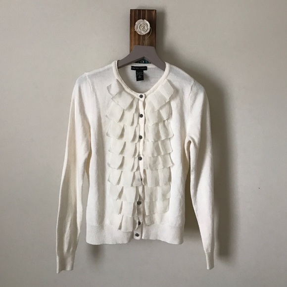 Cream button-down ruffled sweater