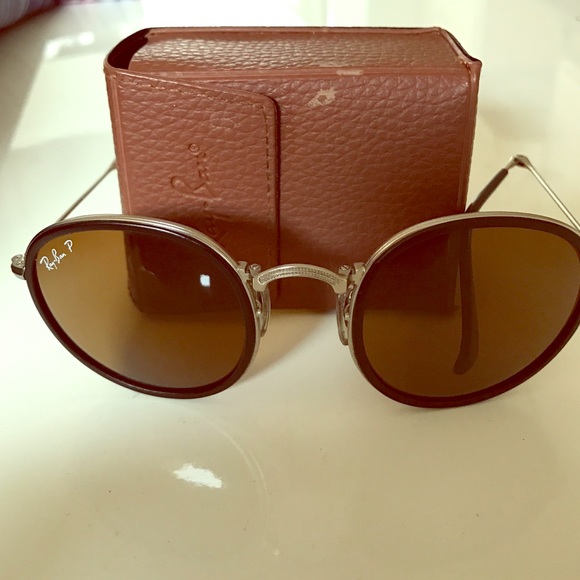 Round polarized folding ray ban sunglasses