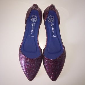 Jeffrey Campbell D'orsay pink jelly flats.