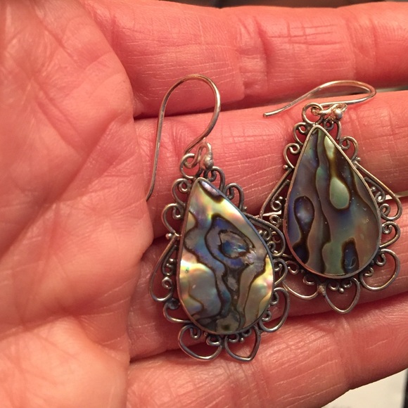Balinese Sterling Silver and Abalone Earrings - Picture 2 of 3