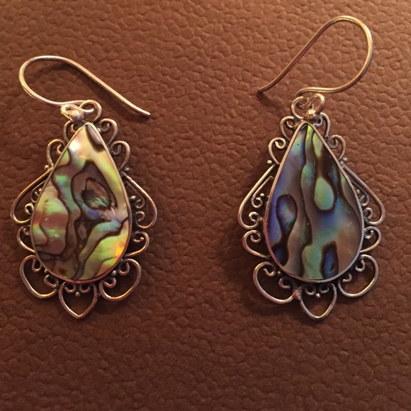 Balinese Sterling Silver and Abalone Earrings - Picture 3 of 3