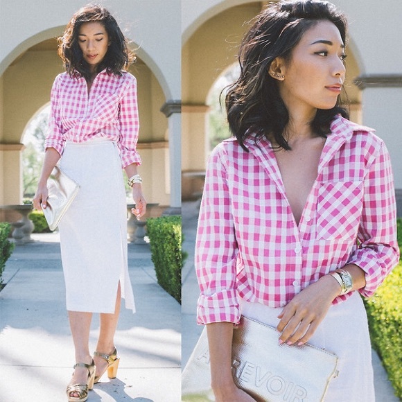 Pink gingham blouse