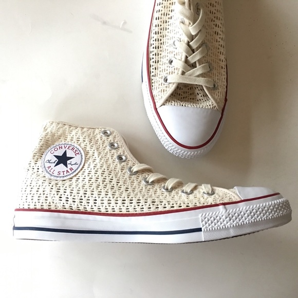 NEW CONVERSE cream white mesh hi top sneakers 6/10 - Picture 2 of 4