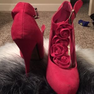 Pink rose embellished heels