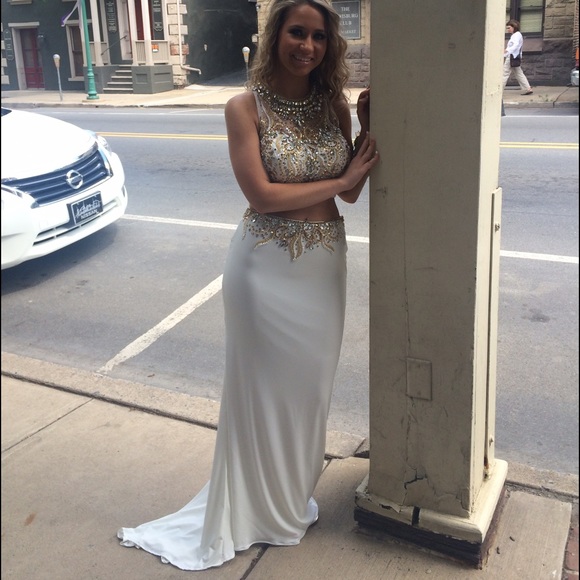 White two piece prom dress