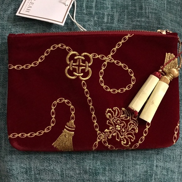 Shiraleah Red Velvet Clutch with Gold Embroidery - Picture 2 of 5