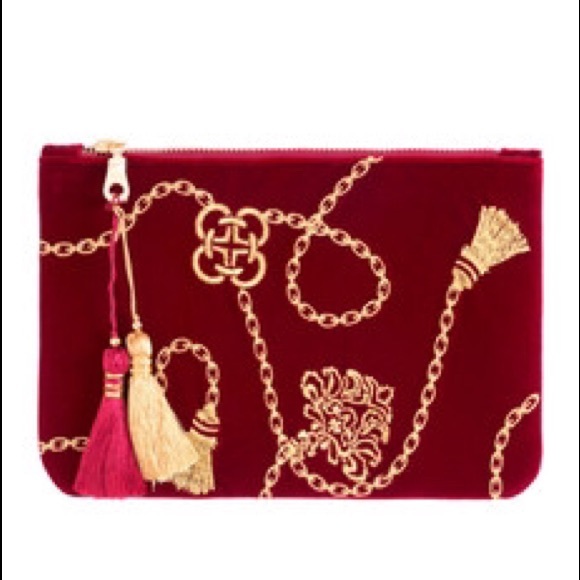 Shiraleah Red Velvet Clutch with Gold Embroidery - Picture 1 of 5