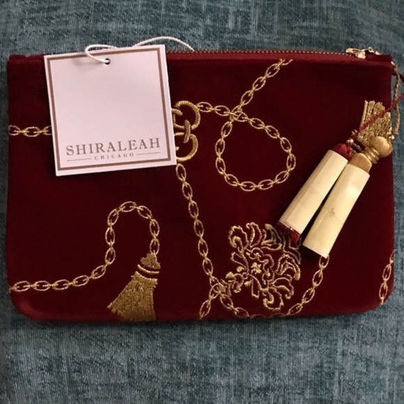 Shiraleah Red Velvet Clutch with Gold Embroidery - Picture 5 of 5