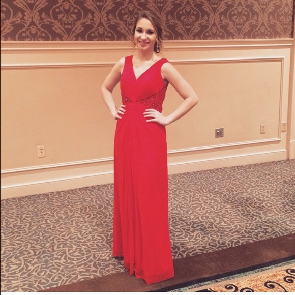 Red lace prom dress