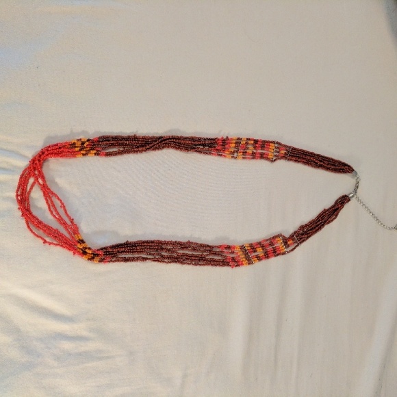 Red, orange and brown beaded necklace