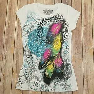 Rocker Girl glitter feather print t-shirt