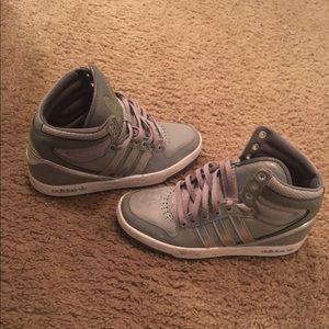 Adidas high top silver sneakers