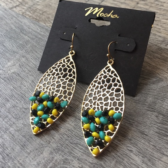 Jewelry - Mocha gold beaded boho filigree earrings nwt