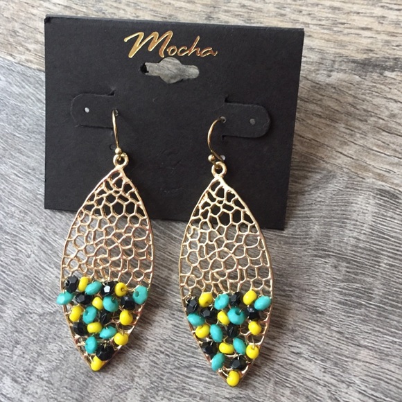 Mocha gold beaded boho filigree earrings nwt - Picture 2 of 3