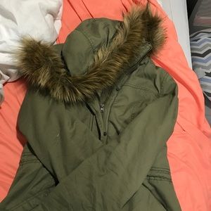 Olive green fuzzy winter coat