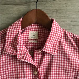 Gap Red White gingham fitted boyfriend shirt