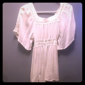 White Boho Short Sleeve Laced Top