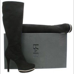 Renzi Black Suede Platform Boots w/ Chain Detail