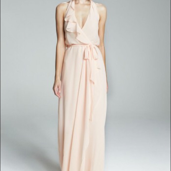 Amsale Chiffon Sand Halter Maxi Dress