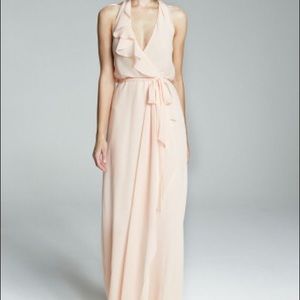 Amsale Chiffon Sand Halter Maxi Dress