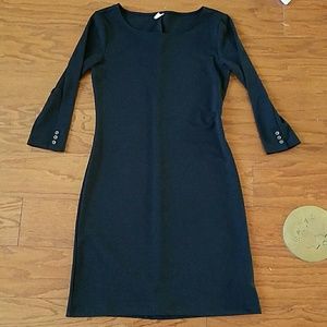 Fitted, mid sleeve black dress