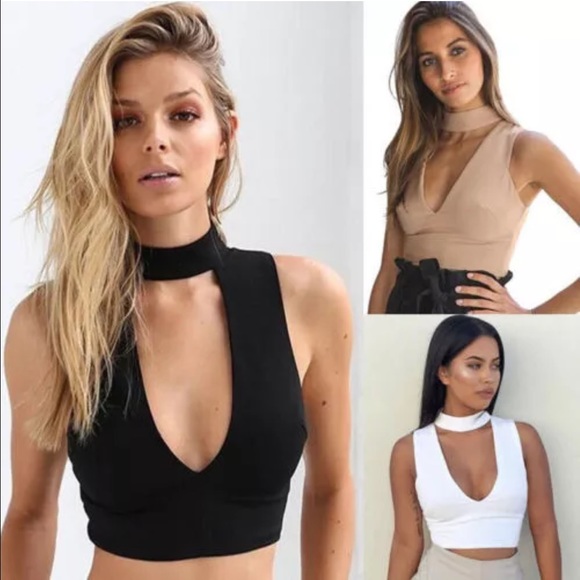❤️SALE! 2 left! HP 💕Plunging Neck Choker Crop Top - Picture 2 of 4
