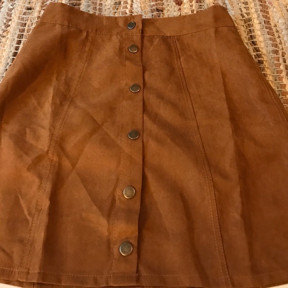 Faux Suede Button-up A-line Skirt