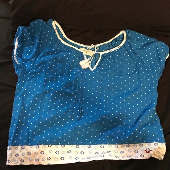 Blue polka-dot tie up Hollister blouse