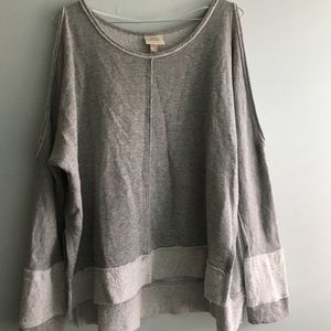 gray sweater with cut off sleeves