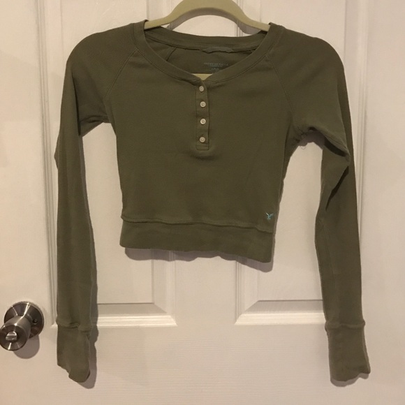 American Eagle Outfitters Ribbed Olive Crop Top