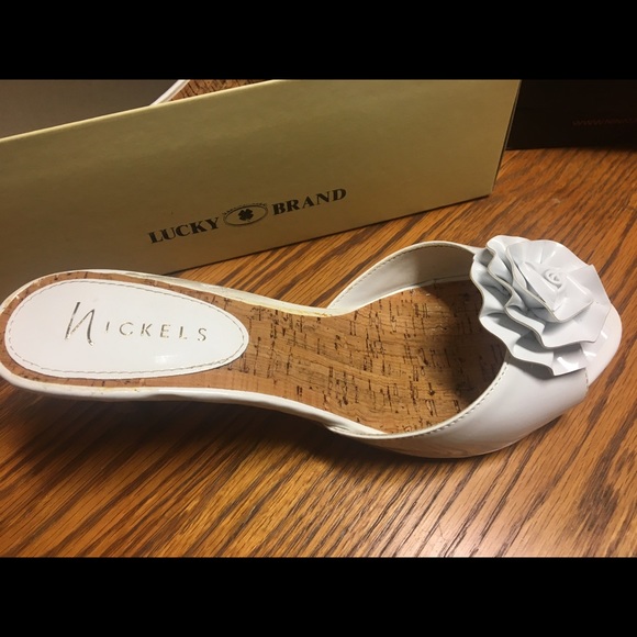 Dressy white patent leather short heel