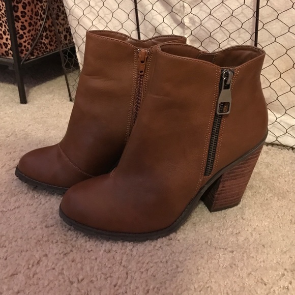 Call it Spring brown leather bootie wedges
