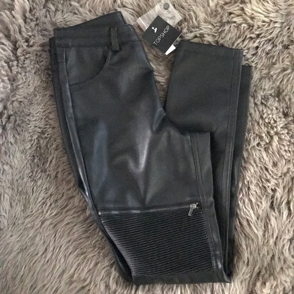 NWT Topshop Faux Leather Biker Trousers sz. 2