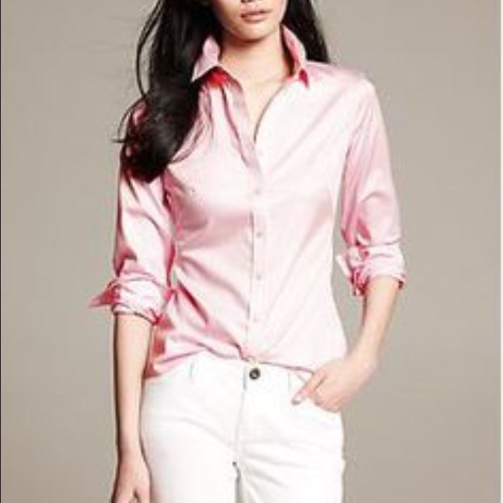 🌸🌺Banana Republic pink plaid button up