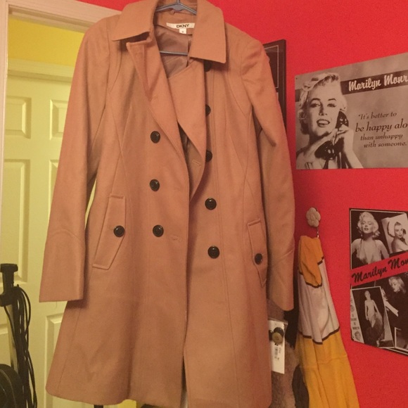 DKNY Camel Wool Long Coat