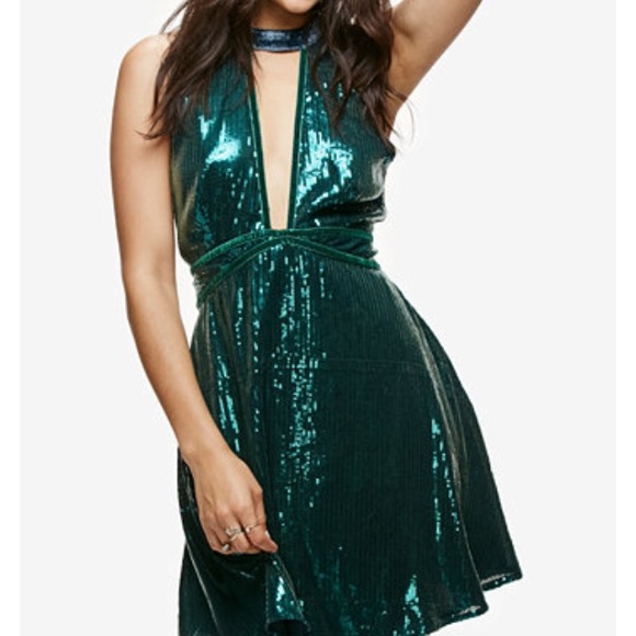 Free People Film Noir Green Sequin Mini Dress