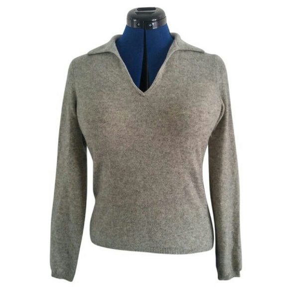 100% Cashmere Collared V Neck Sweater