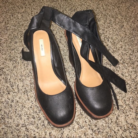 Urban Outfitters Lace up wood and leather heels