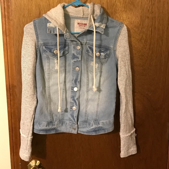 Button-down jean jacket with hood