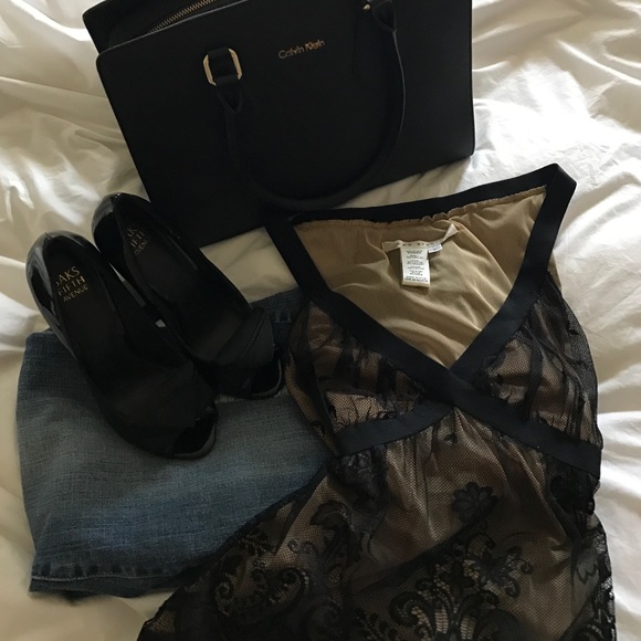 Max Studio black lace sleeveless blouse.
