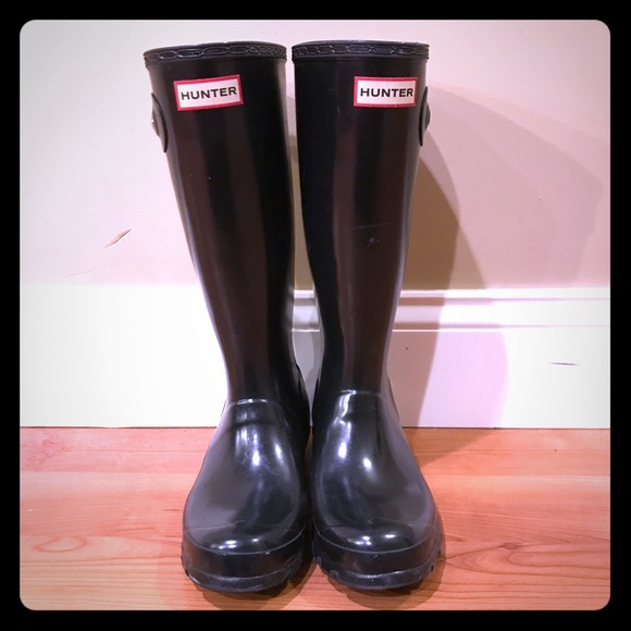 Tall Hunter Boots in Black Gloss