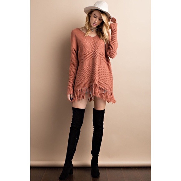 Sweaters - Cinnamon Knit Fringe Sweater Tunic Sweaters - Cinnamon Knit Fringe Sweater Tunic