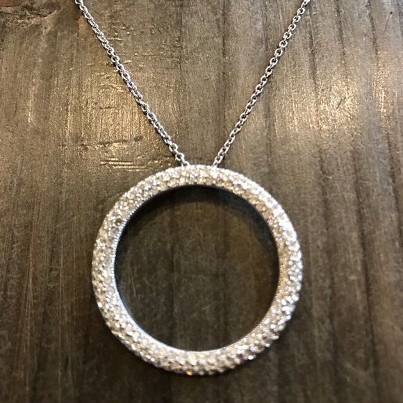 Silver necklace with sparkly ring pendant