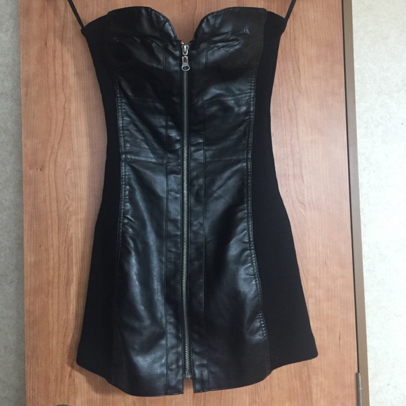 Metropark leather & knit sweetheart bodycon dress
