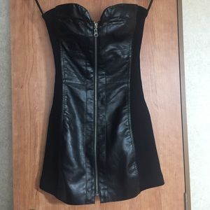Metropark leather & knit sweetheart bodycon dress