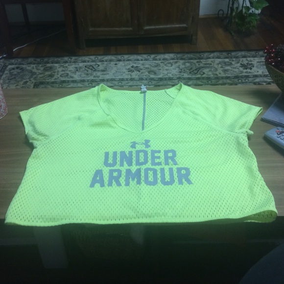 UA crop top mesh yellow work out top