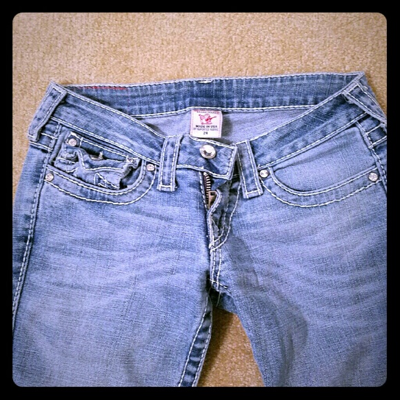 Embellished True Religion Straight Leg Jeans, 24"